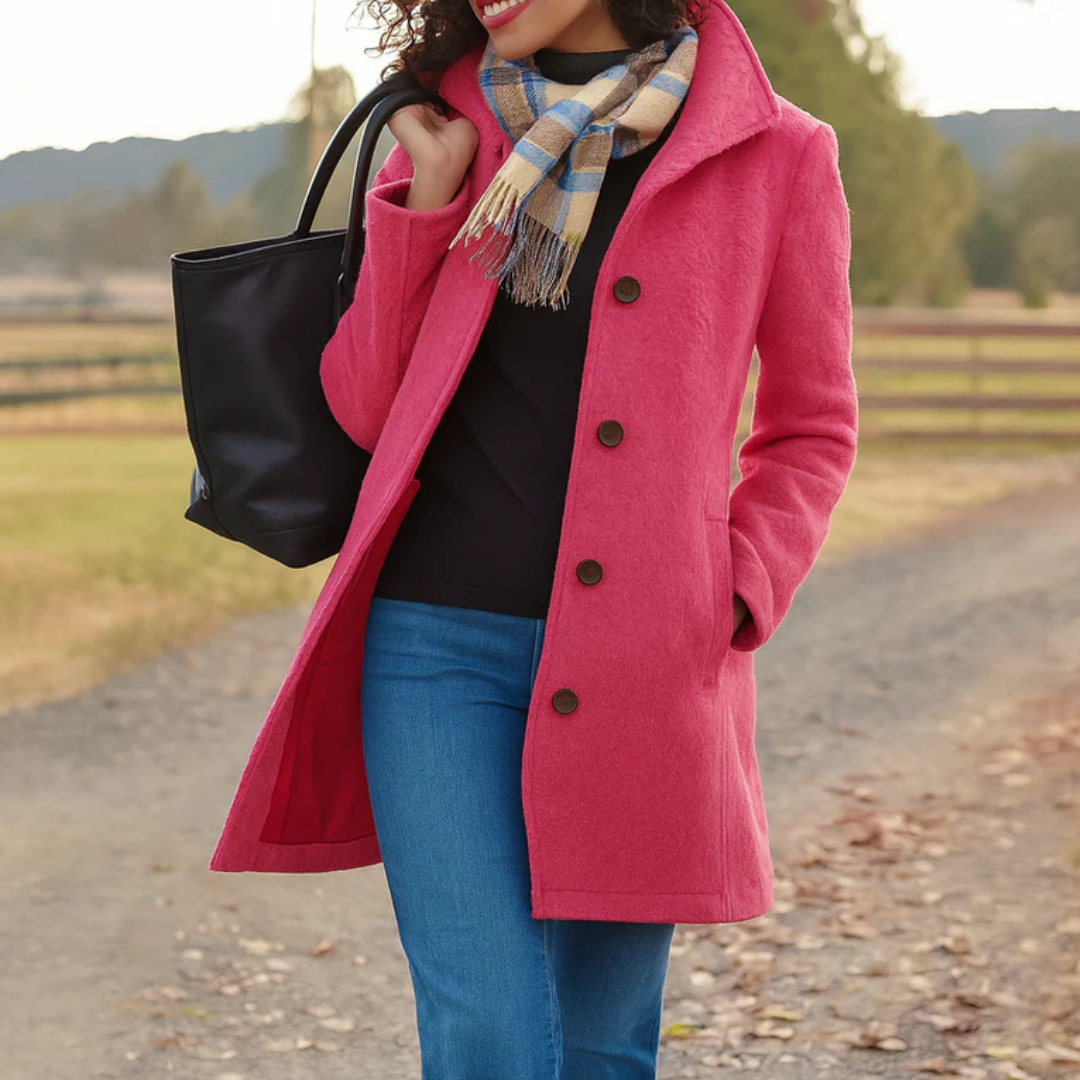 Liselotte™ | Women's Long Single Breasted Winter Coat with Notch Collar