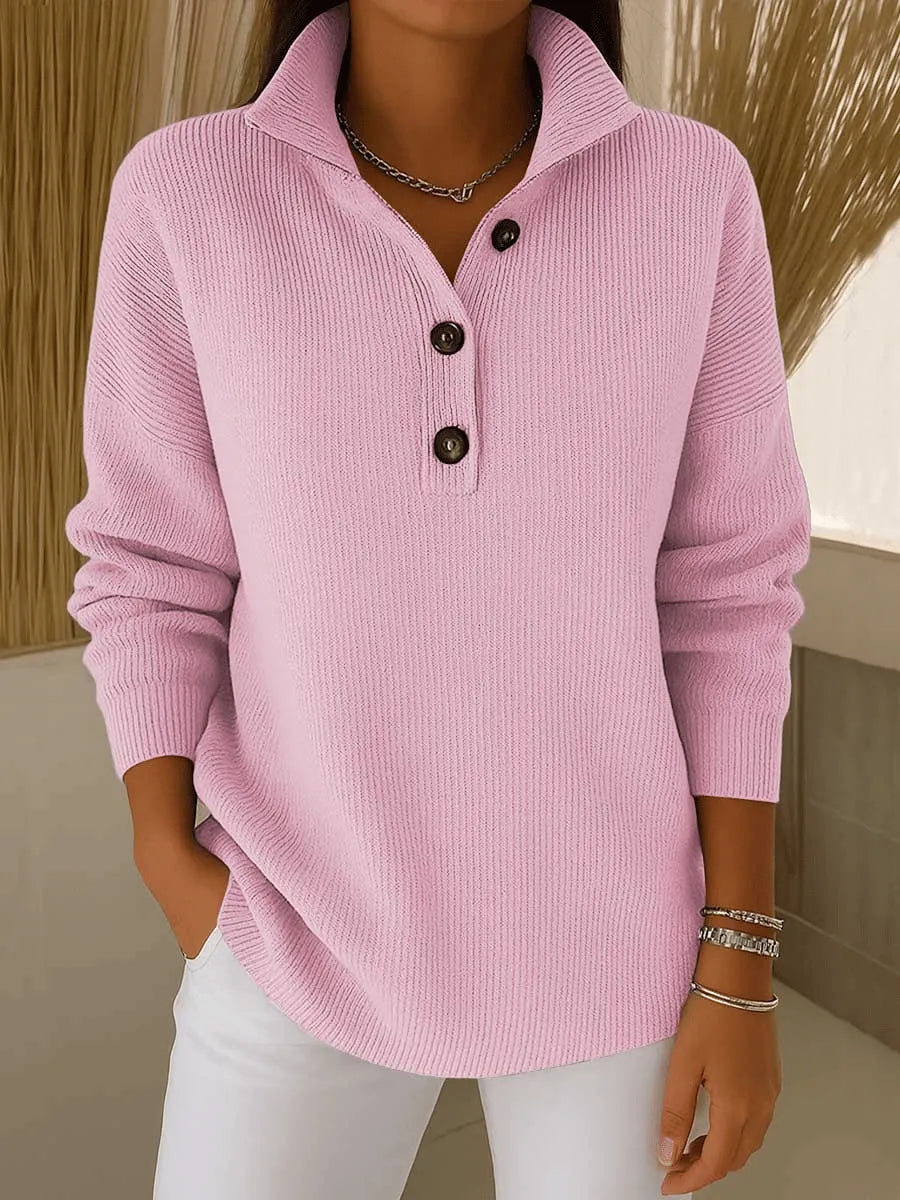 Petronel™ | Women's Polo Collar V Neck Sweater with Button Placket