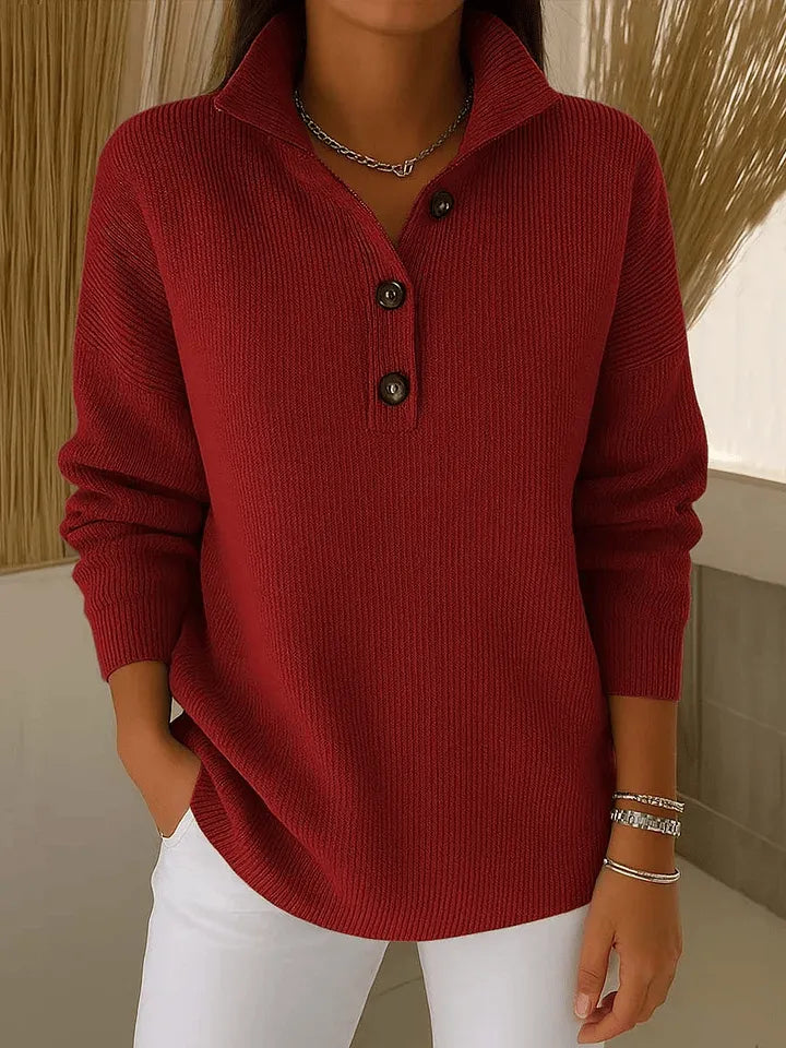 Petronel™ | Women's Polo Collar V Neck Sweater with Button Placket