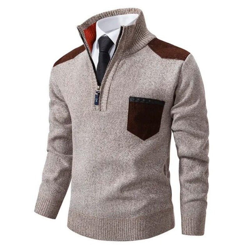 Marek™ | Men's Half-Zip Knit Sweater with Shoulder Patches