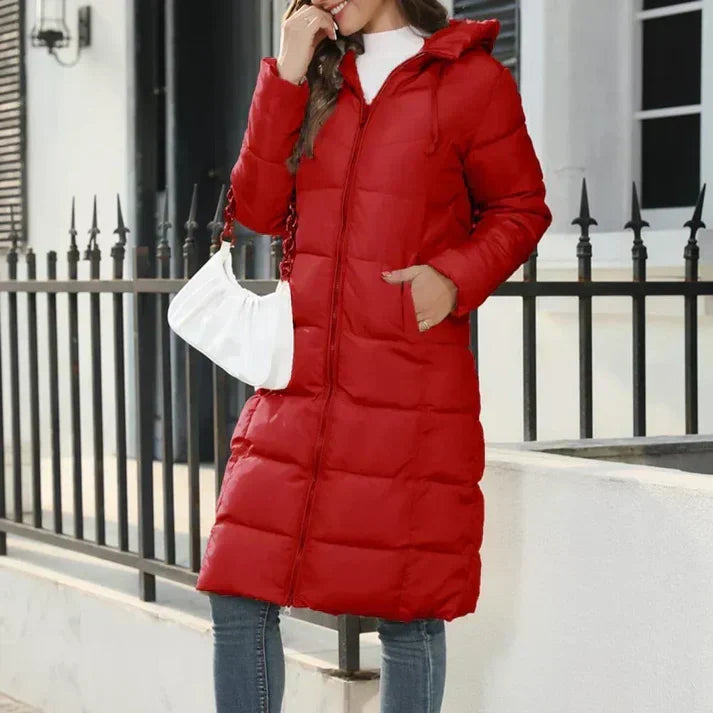 Katell™ | Women's Hooded Long Puffer Coat with Side Pockets