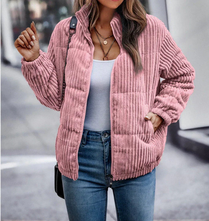 Zelie™ | Women's Ribbed Corduroy Zip Up Jacket with Stand Collar