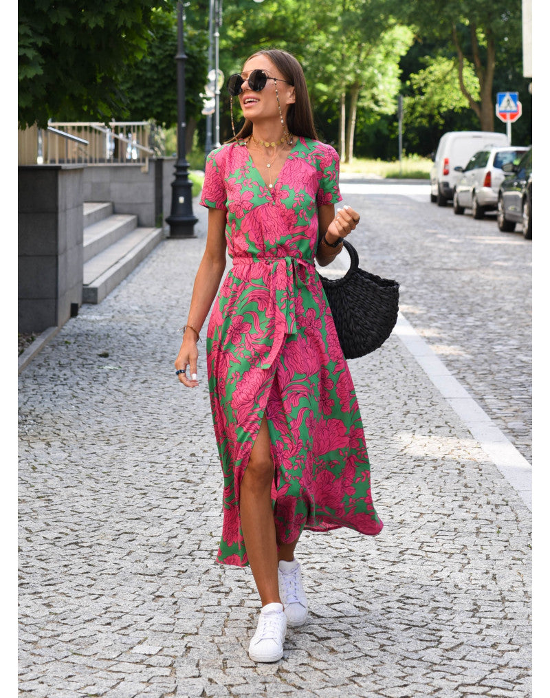 Tzahalit™ | Elegant V-Neck Floral Dress