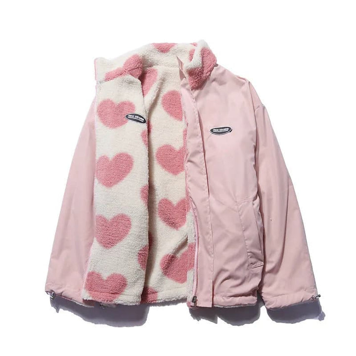 Gwendolen™ | Women's Zip Up Winter Jacket with Heart Print Fleece Lining