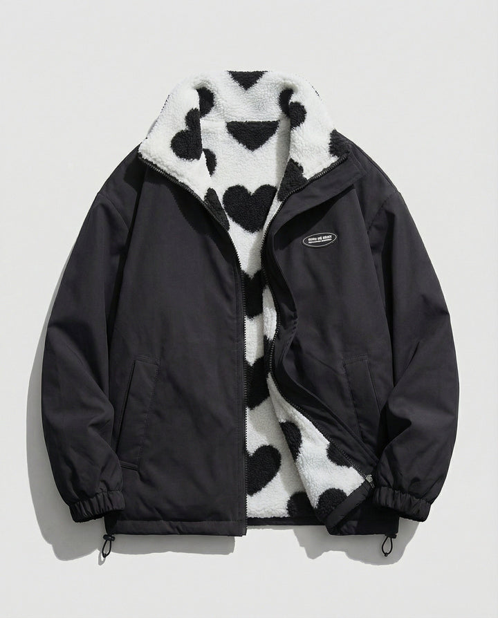 Gwendolen™ | Women's Zip Up Winter Jacket with Heart Print Fleece Lining