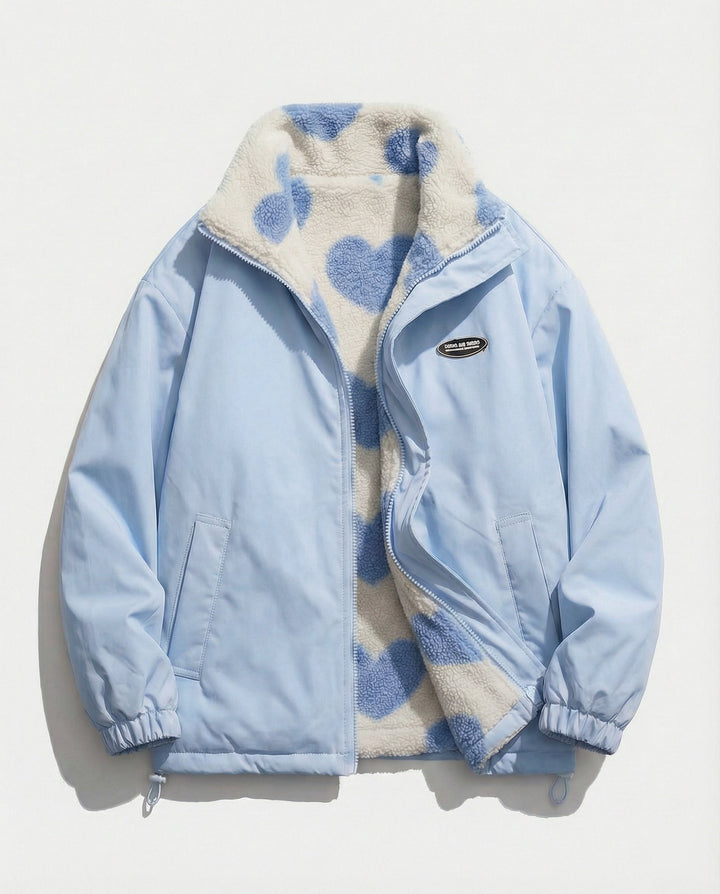 Gwendolen™ | Women's Zip Up Winter Jacket with Heart Print Fleece Lining