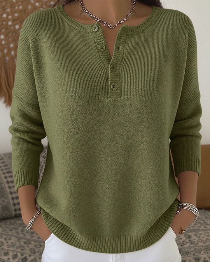 Lettice™ | Women's Ribbed Henley Button Knit Sweater with Side Slits