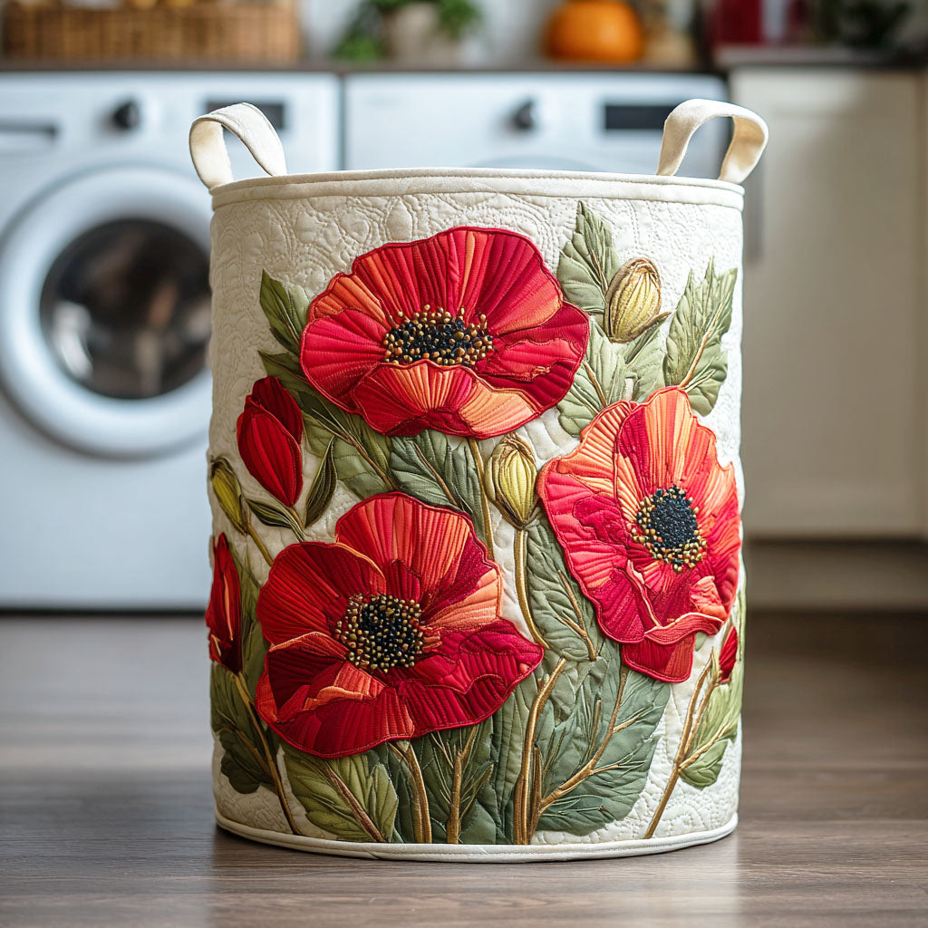 Scarlet Poppies Laundry Basket – Quilted Collapsible Fabric Storage Hamper with Handles