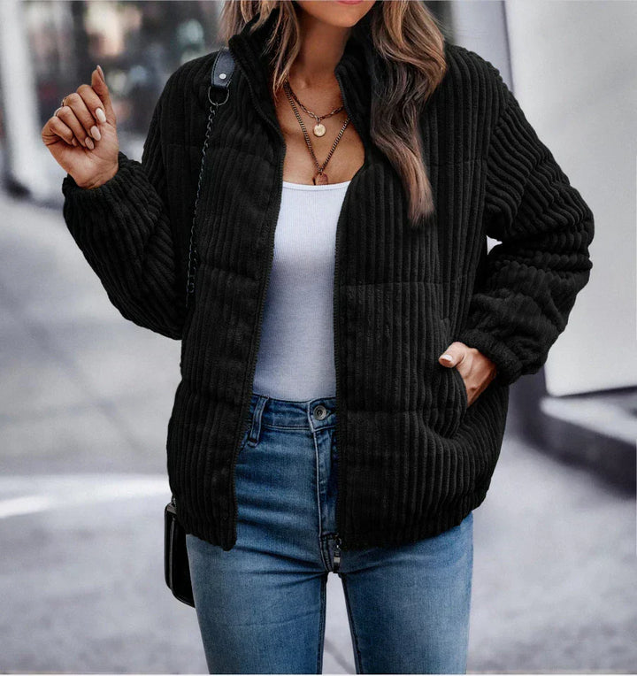 Zelie™ | Women's Ribbed Corduroy Zip Up Jacket with Stand Collar