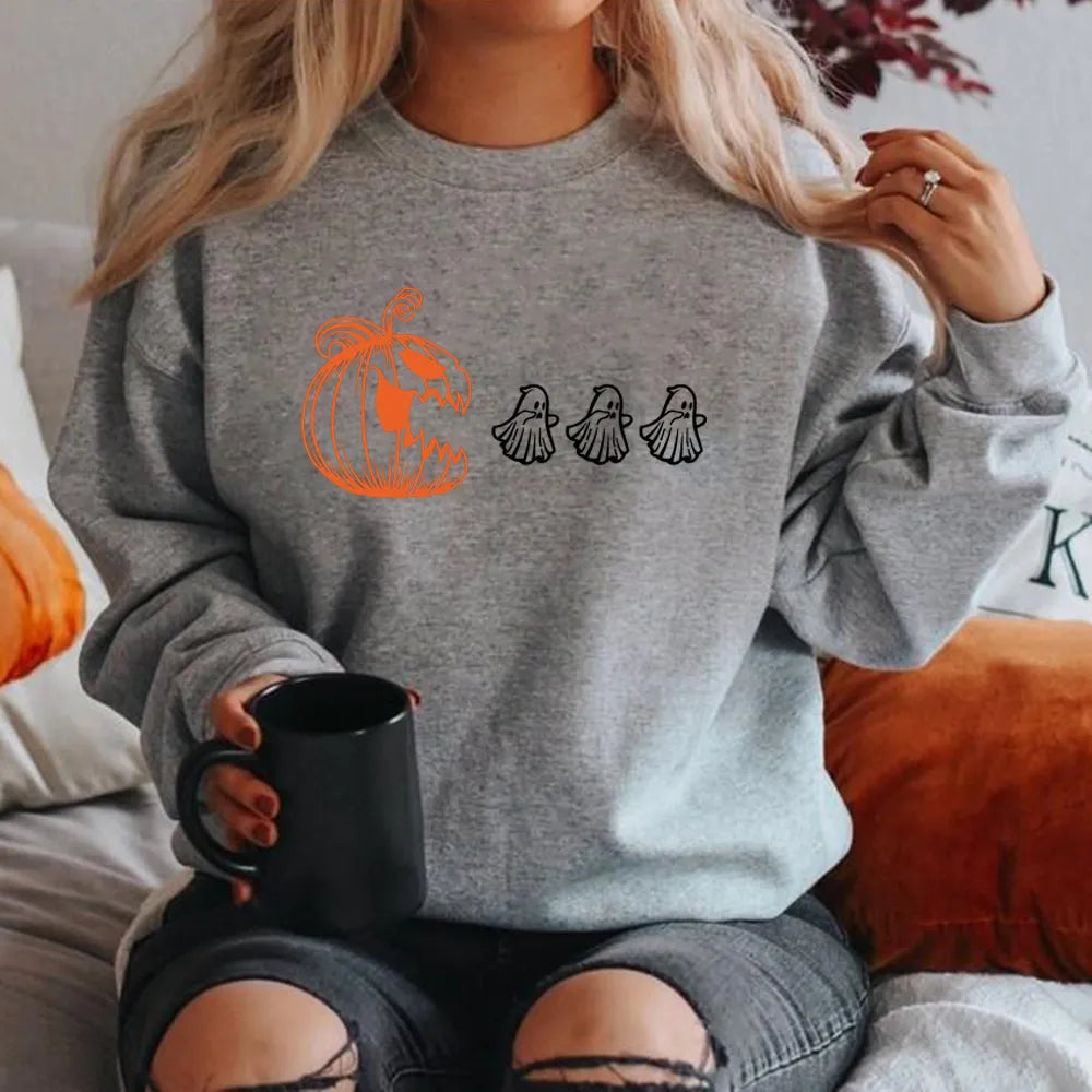 Saffi™ | Women's Halloween Pumpkin and Ghost Graphic Sweatshirt