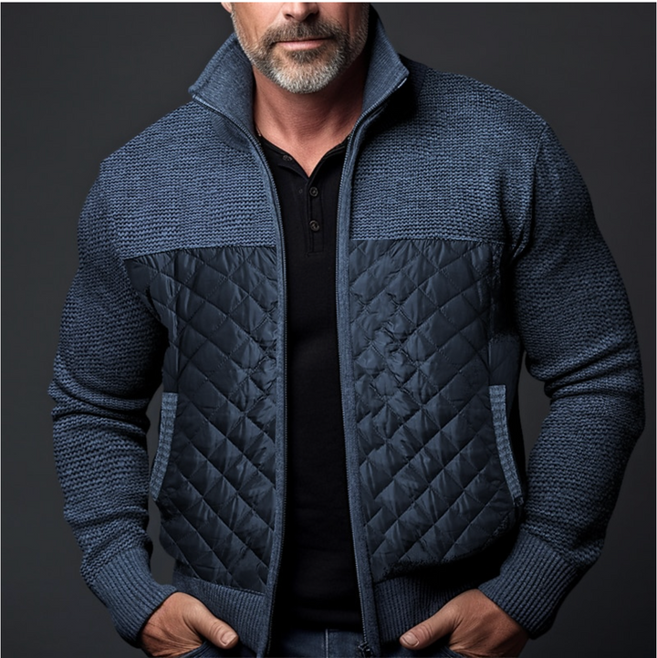 Quincy™ | Men's Quilted Panel Knit Jacket with Stand Collar