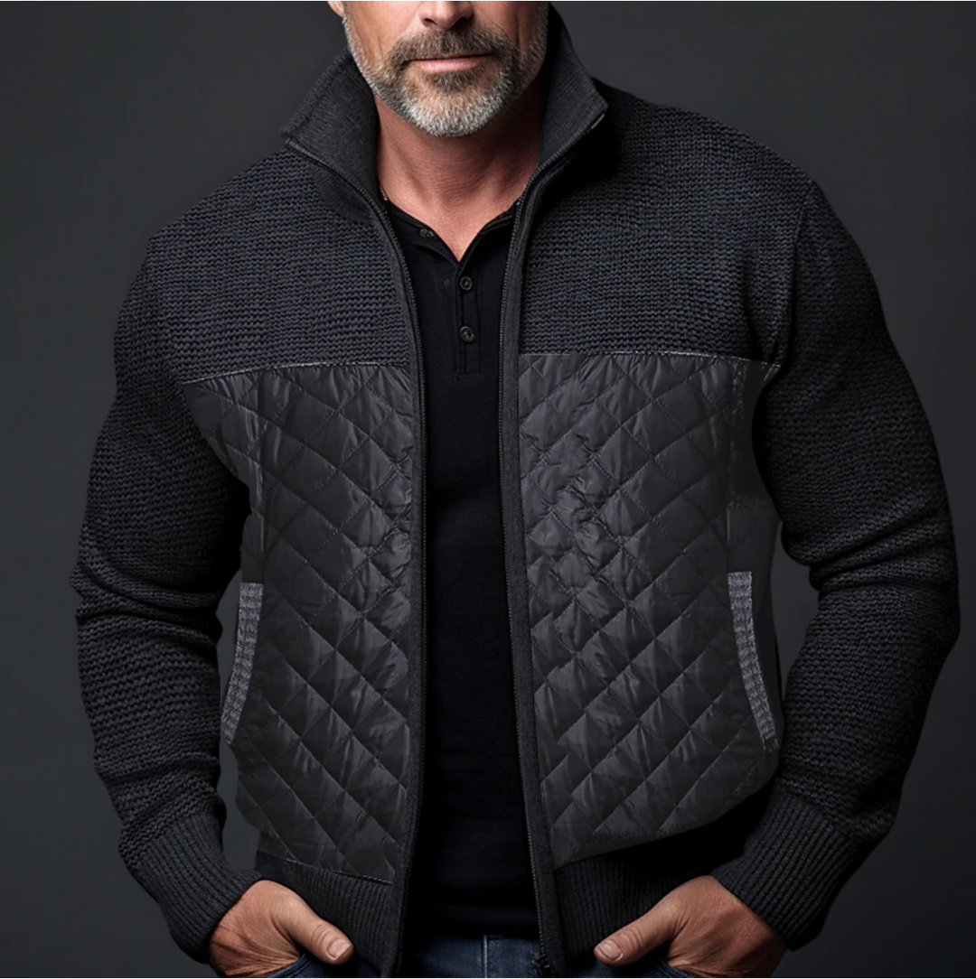 Quincy™ | Men's Quilted Panel Knit Jacket with Stand Collar