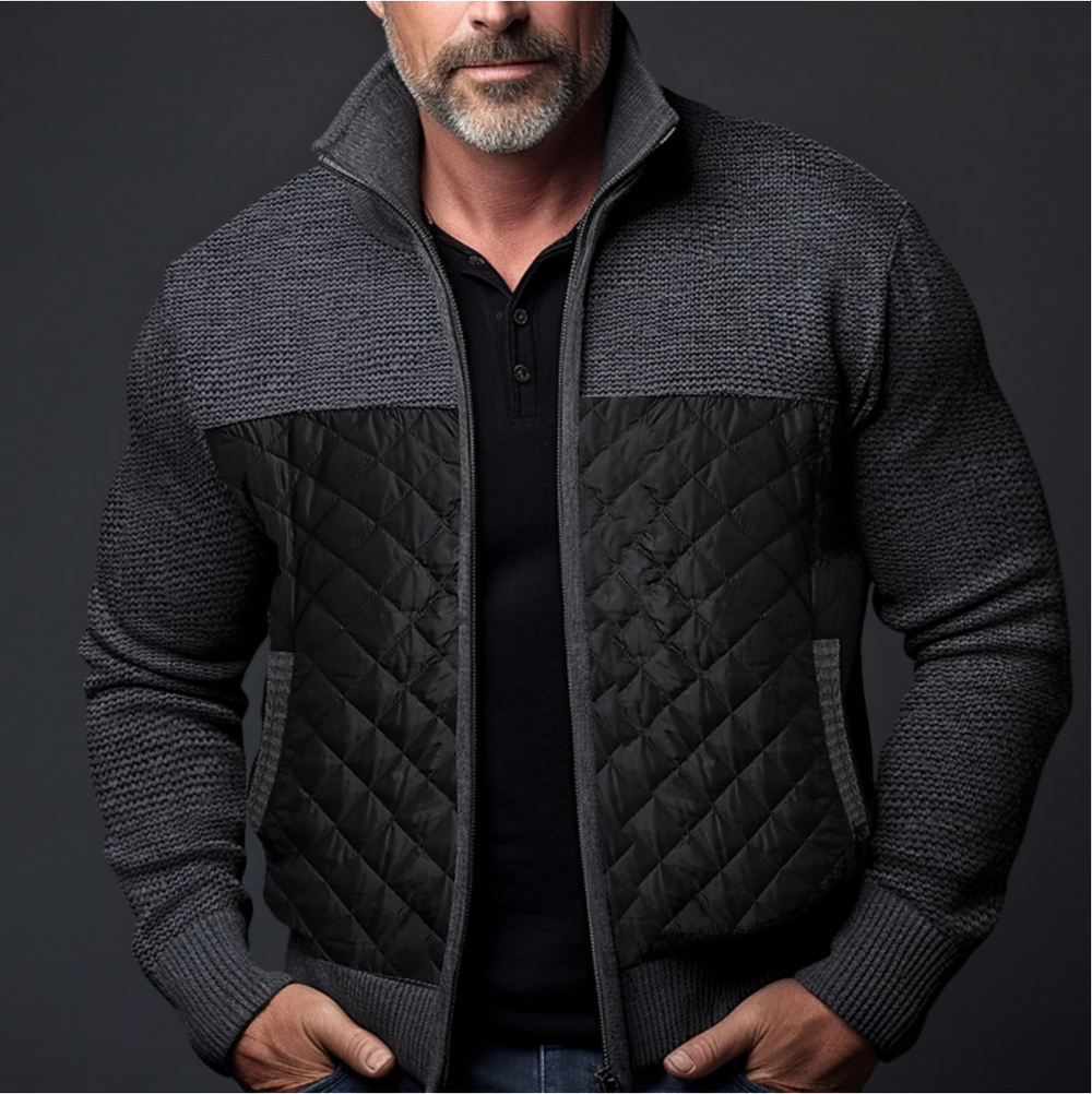Quincy™ | Men's Quilted Panel Knit Jacket with Stand Collar