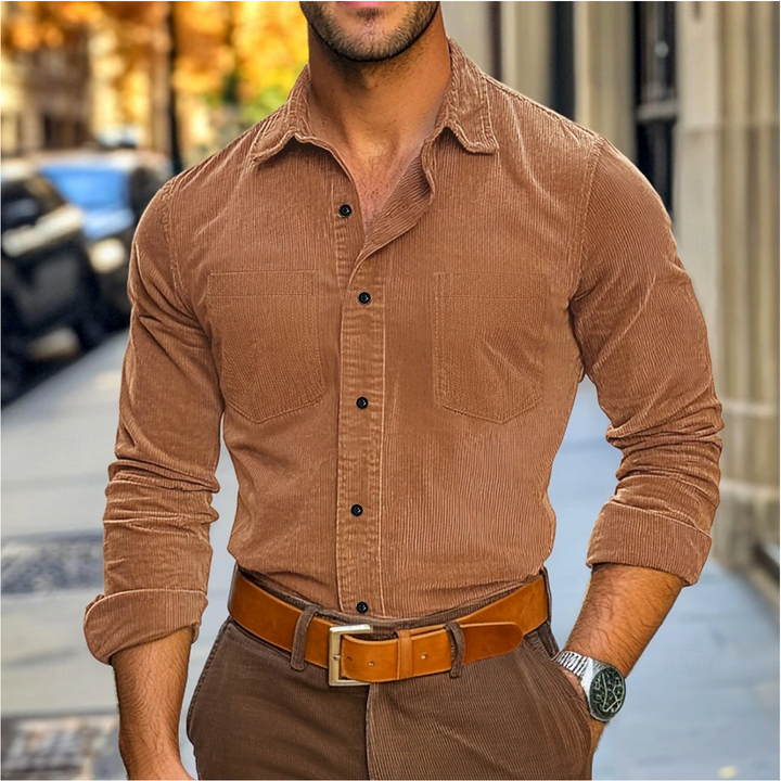 Sutton™ | Men's Wale-Texture Button-Up Shirt with Chest Pockets