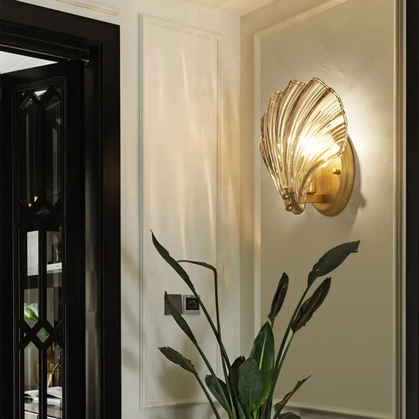 Brass and Glass Seashell Wall Light — view 3