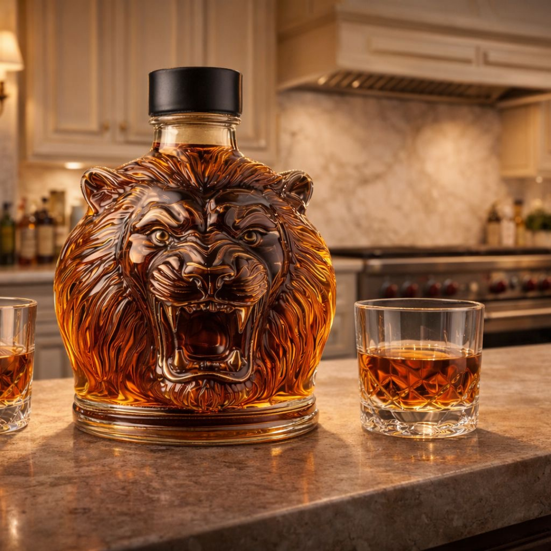 Lion Head Whisky Decanter in Sculpted Glass