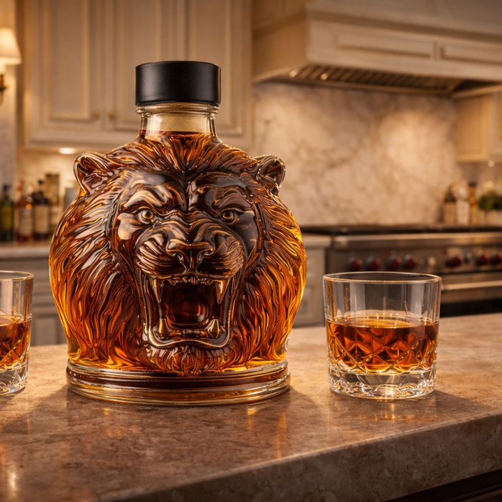 Lion Head Whisky Decanter in Sculpted Glass