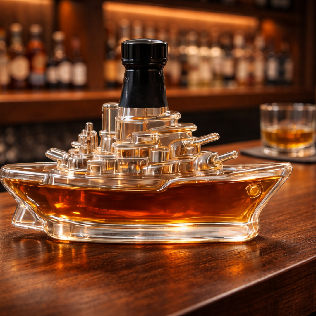 Battleship Whisky Decanter in Sculpted Glass