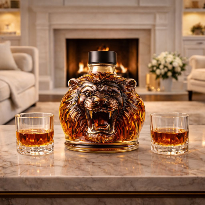 Lion Head Whisky Decanter in Sculpted Glass