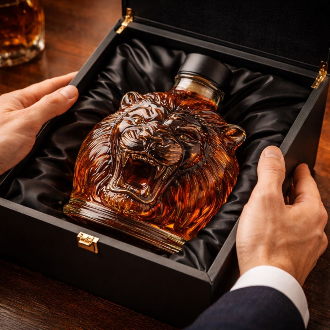 Lion Head Whisky Decanter in Sculpted Glass