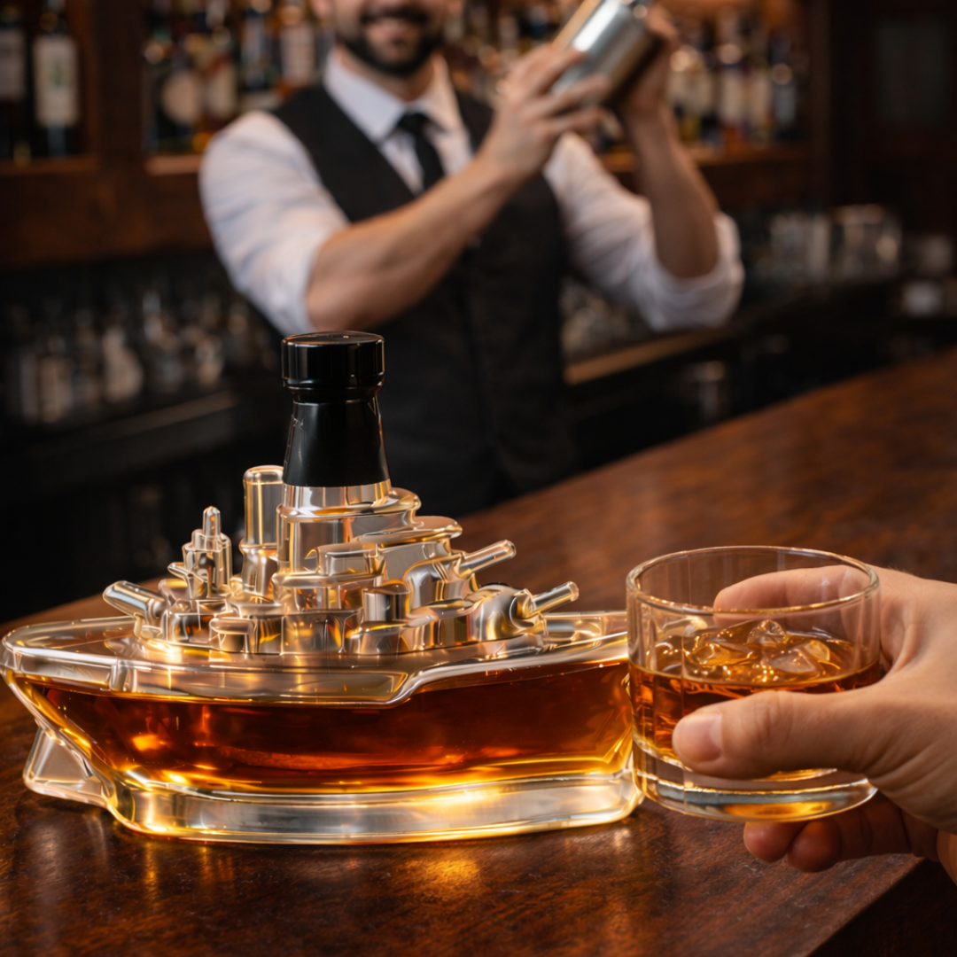 Battleship Whisky Decanter in Sculpted Glass