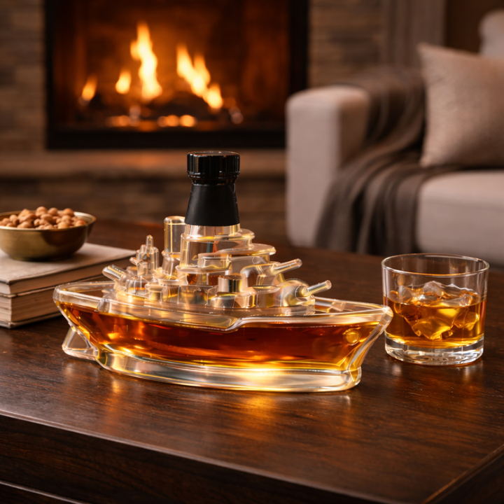 Battleship Whisky Decanter in Sculpted Glass