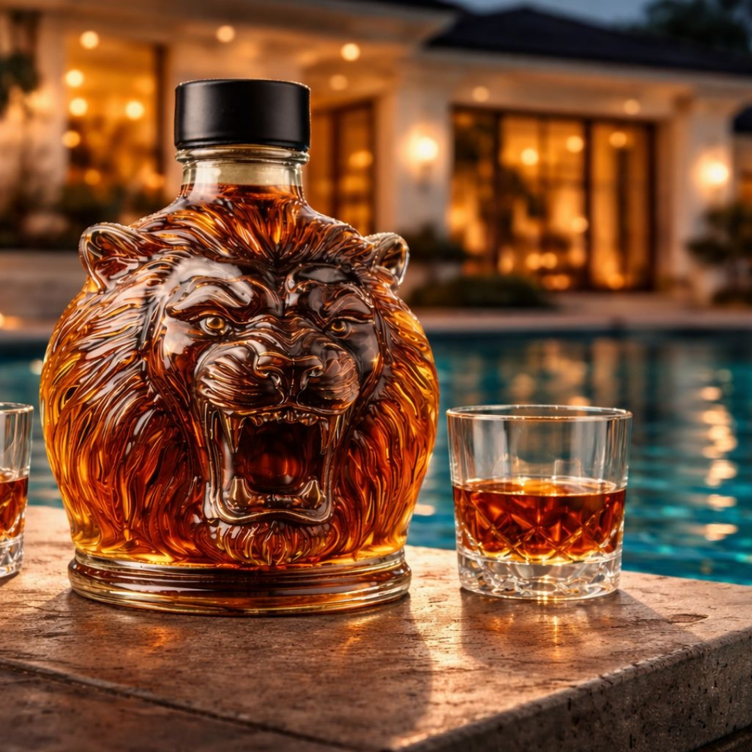 Lion Head Whisky Decanter in Sculpted Glass