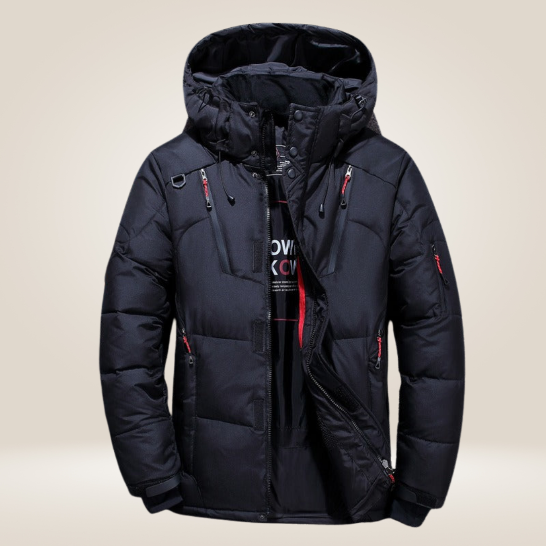 Emrys™ | Men's Hooded Puffer Jacket with Storm Flap