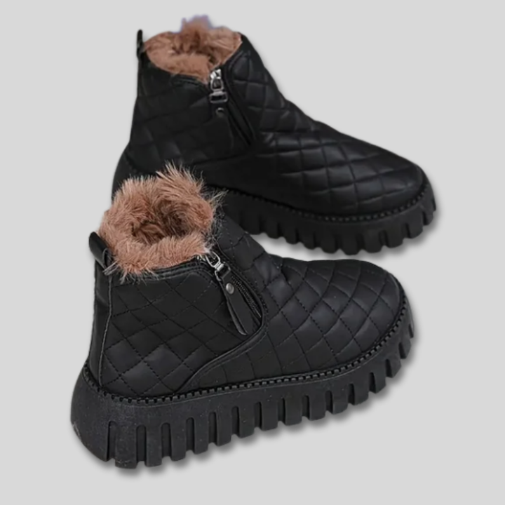 Fabienne™ | Women's Quilted Platform Winter Boots with Plush Collar