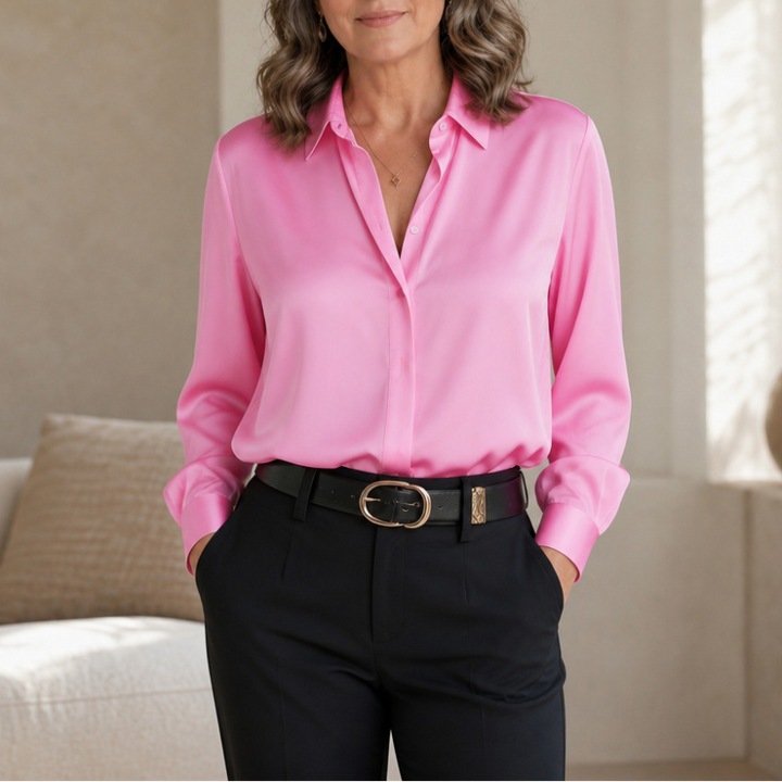 Benedetta™ | Women's Long Sleeve Button Up Shirt with Sheen Finish