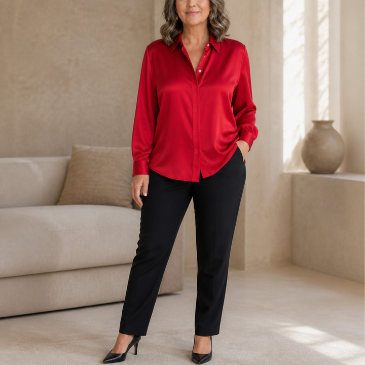 Benedetta™ | Women's Long Sleeve Button Up Shirt with Sheen Finish