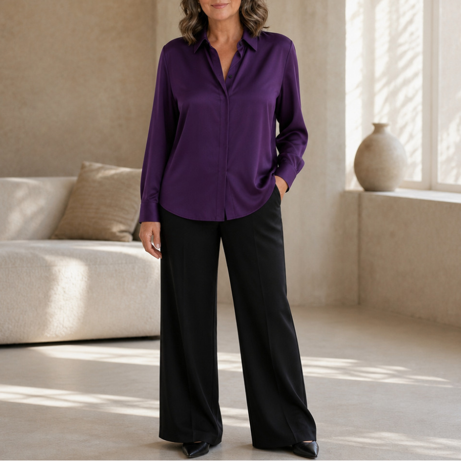 Benedetta™ | Women's Long Sleeve Button Up Shirt with Sheen Finish