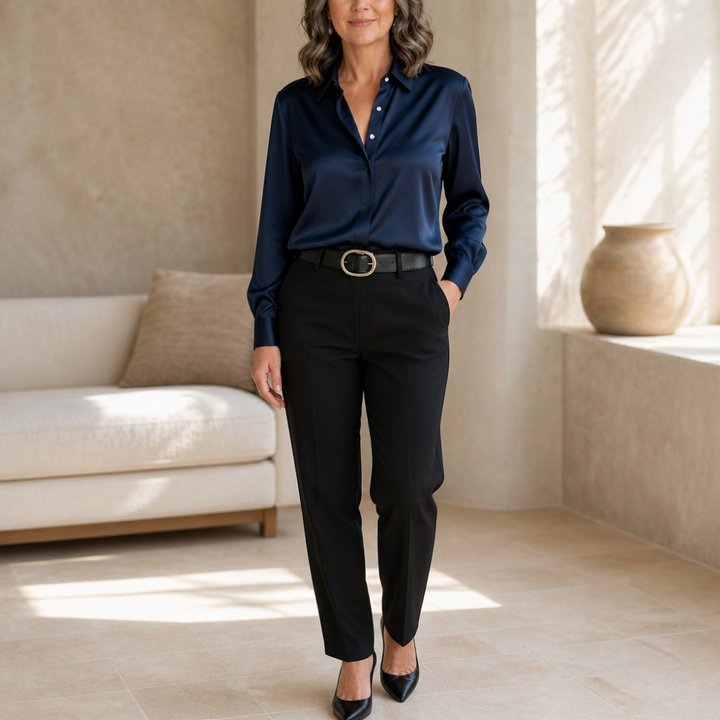 Benedetta™ | Women's Long Sleeve Button Up Shirt with Sheen Finish