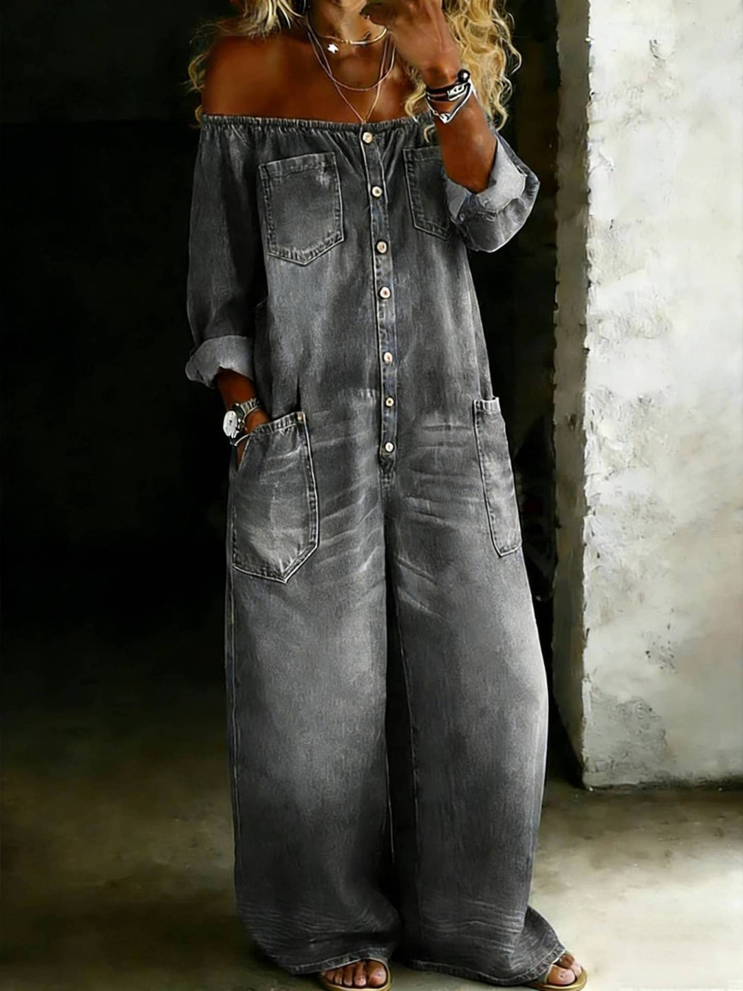 Sophia™ | Off Shoulder Denim Jumpsuit