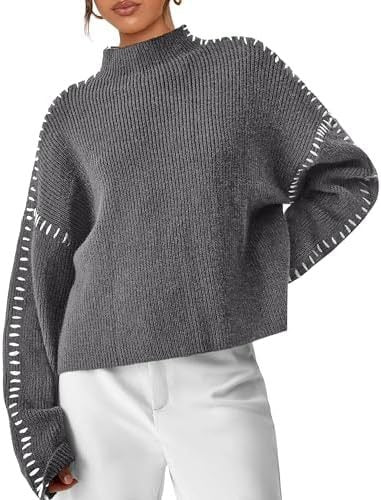 Editha™ | Women's Cropped Mock Neck Ribbed Sweater with Whipstitch
