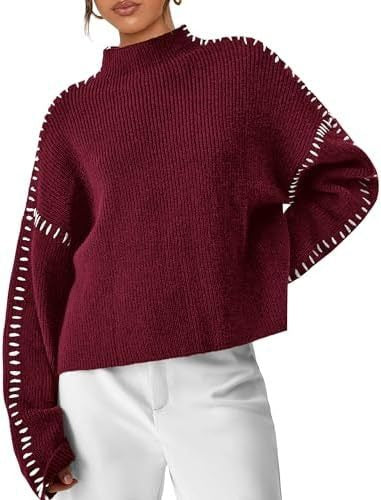 Editha™ | Women's Cropped Mock Neck Ribbed Sweater with Whipstitch