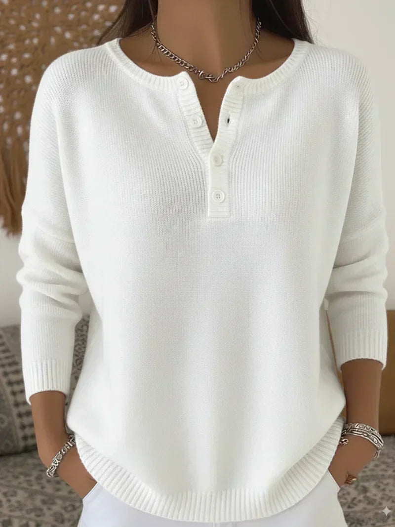 Lettice™ | Women's Ribbed Henley Button Knit Sweater with Side Slits