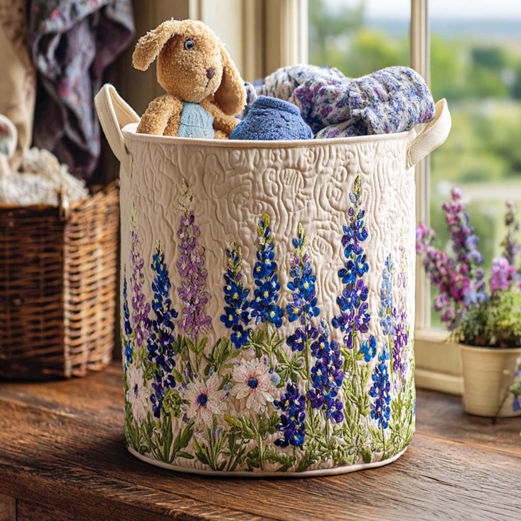 Wild Lupins Laundry Basket – Quilted Collapsible Fabric Storage Hamper with Handles