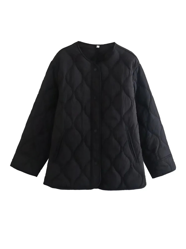 Hedda™ | Women's Wave Quilted Collarless Jacket with Snap Front