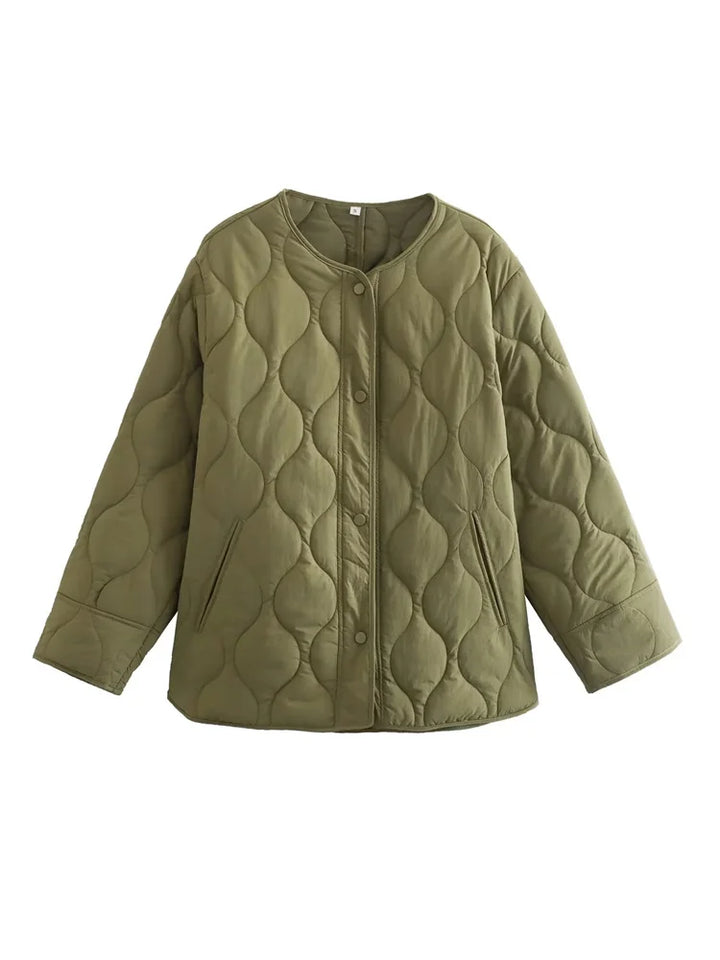Hedda™ | Women's Wave Quilted Collarless Jacket with Snap Front