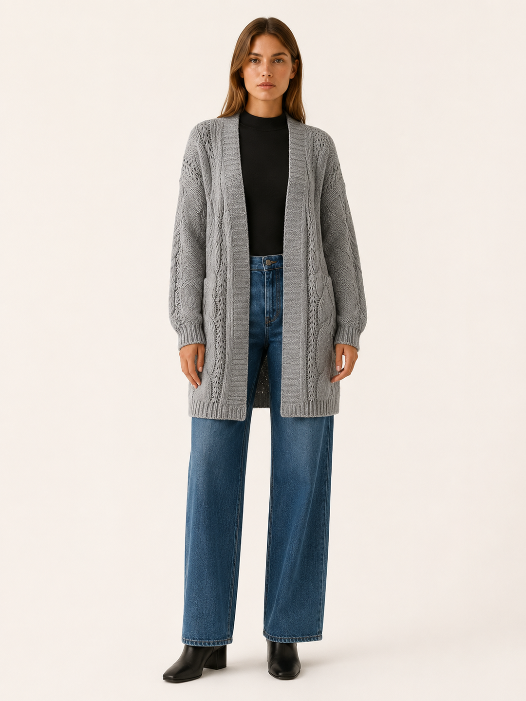 Mireya™ | Textured Open-Front Longline Cardigan