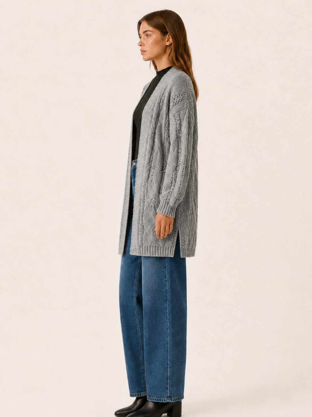 Mireya™ | Textured Open-Front Longline Cardigan