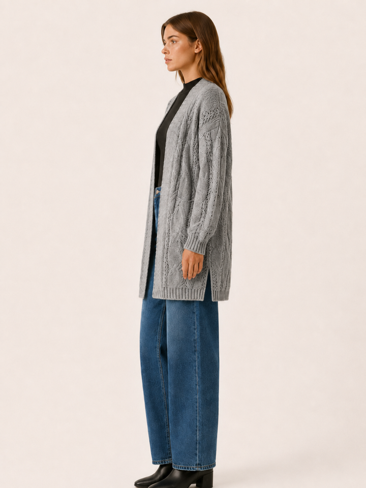 Mireya™ | Textured Open-Front Longline Cardigan