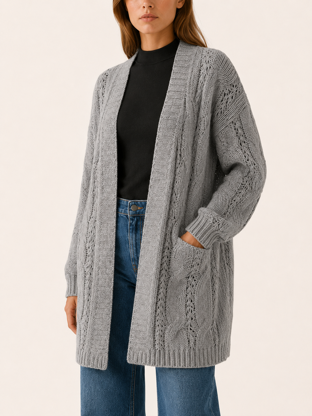 Mireya™ | Textured Open-Front Longline Cardigan