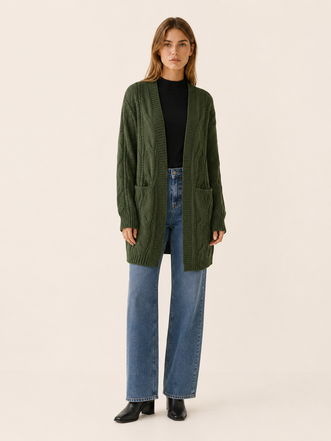 Mireya™ | Textured Open-Front Longline Cardigan
