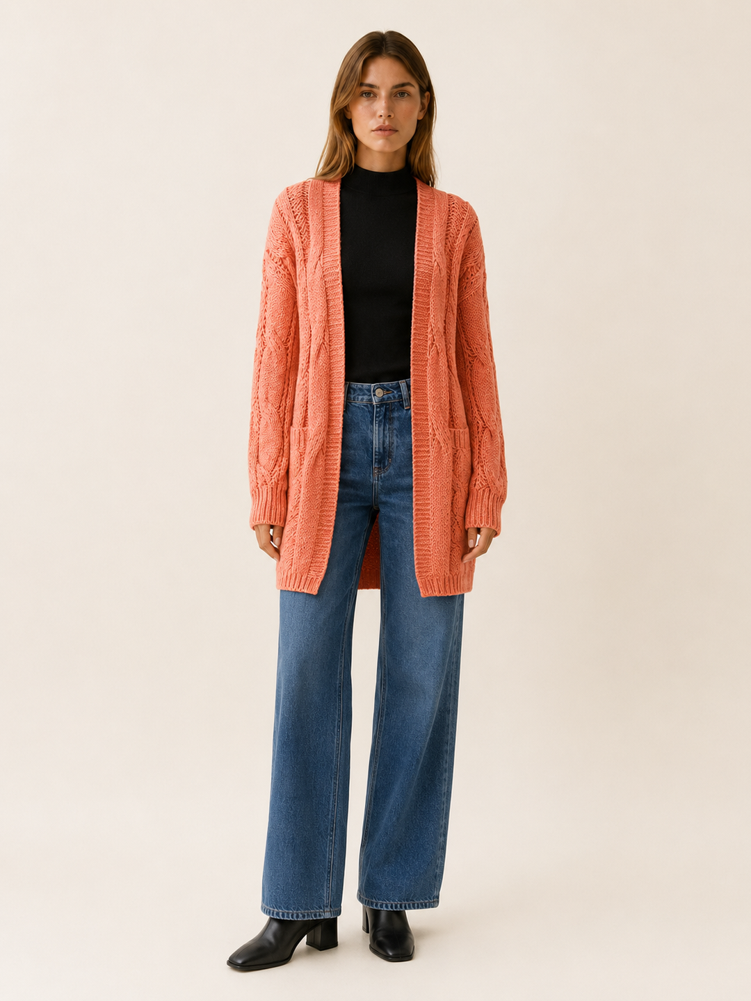 Mireya™ | Textured Open-Front Longline Cardigan