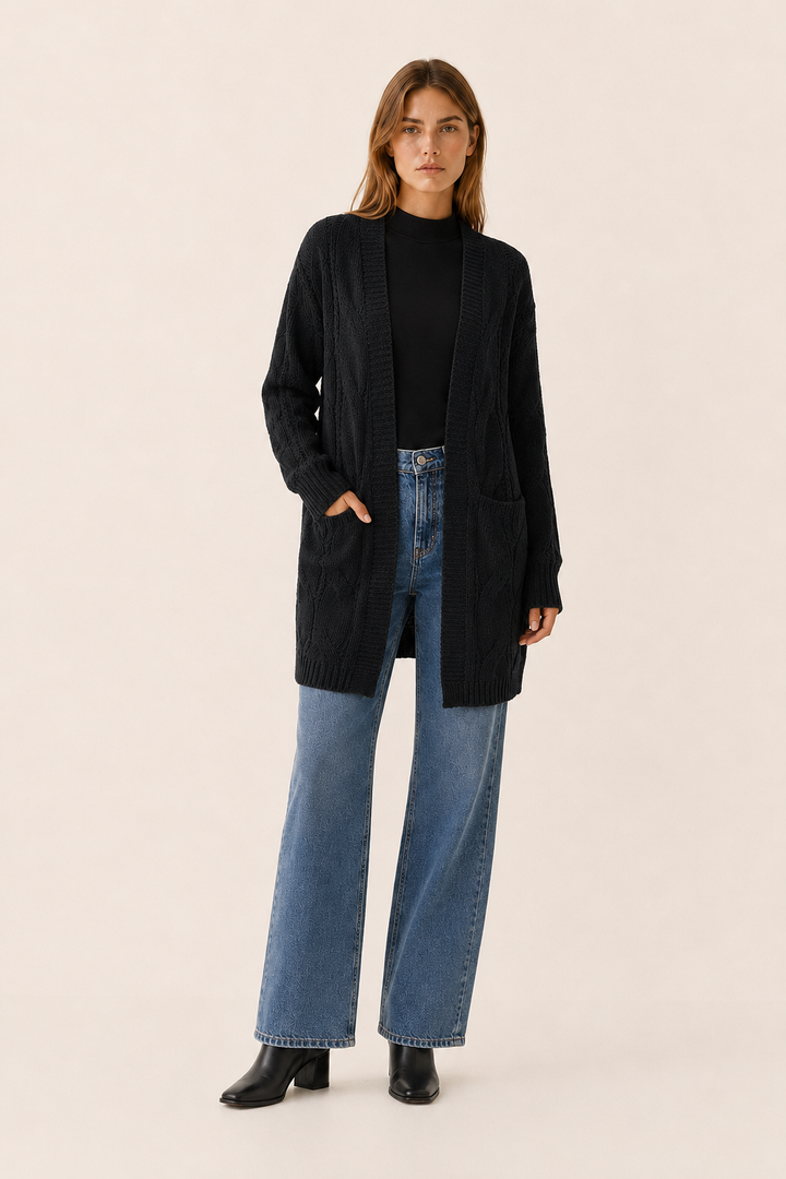 Mireya™ | Textured Open-Front Longline Cardigan