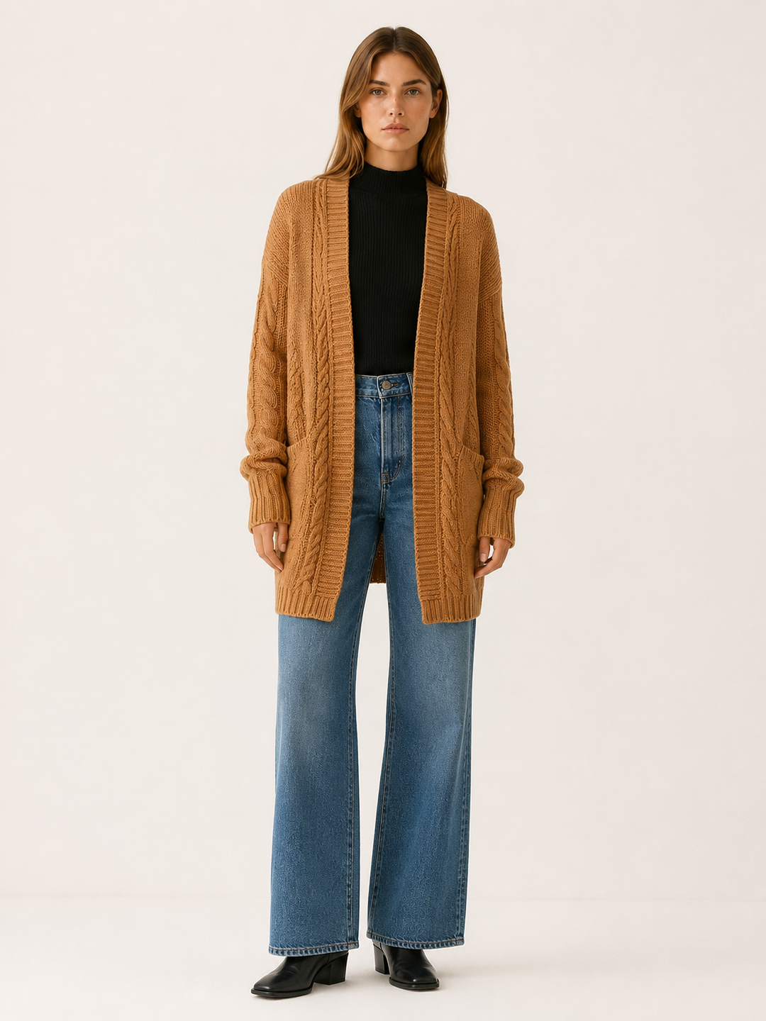 Mireya™ | Textured Open-Front Longline Cardigan