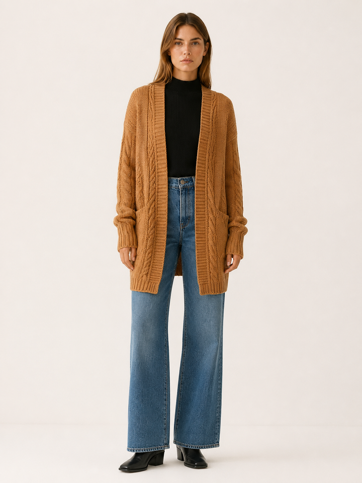 Mireya™ | Textured Open-Front Longline Cardigan