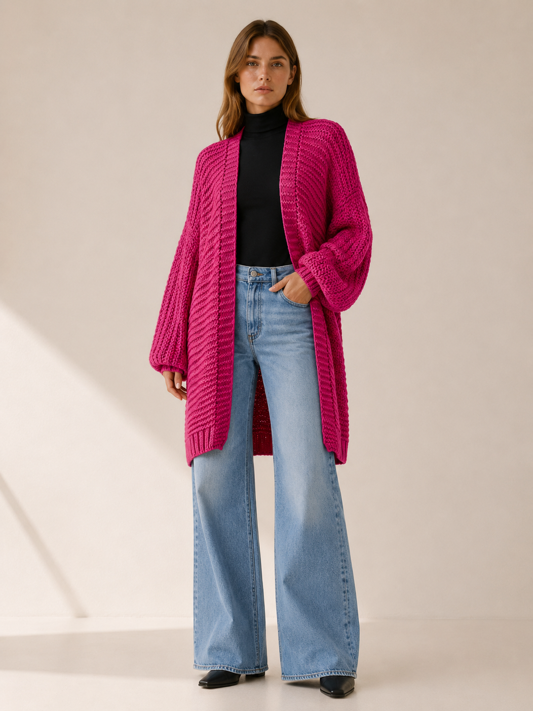 Imogen™ | Knee-Length Balloon-Sleeve Cardigan